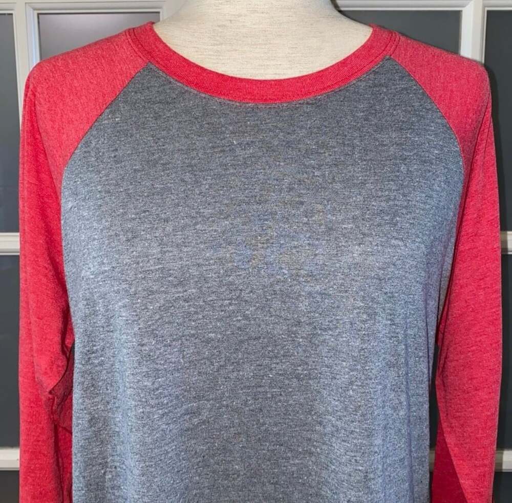Grey and Red Raglan Baseball Long Sleeve Tunic Shirt
